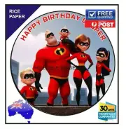 Incredibles Edible RICE Image Cake Topper Birthday Party Decoration Round 19cm