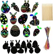 12 Easter Scratch Card Sets 48pcs DIY Art Papers Boys and Girls Toys Scratch Paper Kit Easter Party Supplies