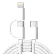2 in 1 USB C to USB C and to Lightning Cable 1M,120W Type C Charger Fast Chargin