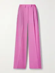 [Christopher John Rogers] Christopher John Rogers - Pleated Wool Wide-leg Pants - Fuchsia - US0 US 0 Pink