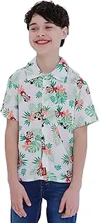 [Disney] Mickey Mouse Minnie Mouse Hawaiian Matching Family Hawaiian Dress Adult, Boys Shirt, 7-8