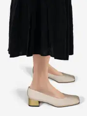 Cream Textured Square Toe Pumps