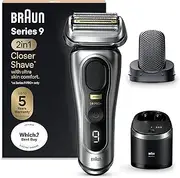 Braun Series 9 Pro+ Electric Shaver, ProComfort Attachment, Cleaning Station, Wet & Dry, 9597cc, Silver
