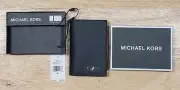 NWT MICHAEL KORS MEN'S EVERETT FOLDING CARD CASE SAFFIANO LEATHER BLACK $88
