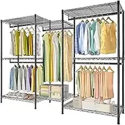 Mfancy Clothes Rack,Heavy Duty Garment Rack with Adjustable Shelves and Hanging Rods, Multi-Functional Clothing Rack for All Kinds of Clothes and Shoe Storage.Expandable Wardrobe,Closet Organizer.