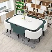 Rectangles Conference Dining Table Set for 4-6, Modern Kitchen Office Table and 6 Chairs, Coffee Meeting Table for Living Room Office(Ink Blue)