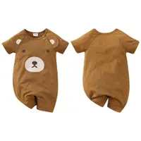 在飛比找ETMall東森購物網優惠-Colorland-棉質短袖包屁衣 寶寶連身衣 棕熊嬰兒服