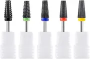 5 Pcs Nail Drill Bits, 3/32 Inch Shank Ceramic Nail Drill Bit Set Cuticle Drill Bits Professional Efile Nail Bits Safety Nail Drill for Electric Nail File, F M C XF XC Grit