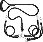 Heavy Duty Dual Dog Leash/Triple Dog Leash,360°Swivel No Tangle Double Dog Walking Training Leash,2-Way&3-Way Interchangeable Lead with Hand-Protected Handle Waste Bag Dispenser for Two/Three Dogs