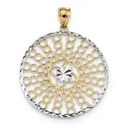 14k Two-tone Gold & Rhodium Polished and Diamond-cut Circle Pendant