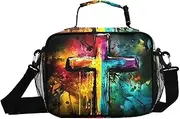 Colorful Cross Watercolor Insulated Lunch Box for Women Men - Ideal for Work, Picnics - Includes Adjustable Shoulder Strap