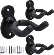 Sound harbor Guitar Wall Mount Wall Hanger 3 Pack Hook Black Metal Guitar Hol Fo