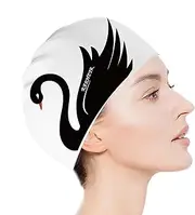 Silicone Swim Cap Women, Waterproof Swimming Hat Ear Protection Swim Caps, Soft Swan Pattern Swimming Swimwear Accessories for Long/Short Hair in Bathroom