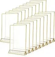 18 Pcs Acrylic Sign Holder, Clear Double-Side Sign Display Stand, Gold Border Table Flyer Holder, 5x7inch Multipurpose Menu Holder ,Table Top Sign Rack for Home Wedding Restaurant Office Shop