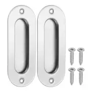 2Pcs Recessed Finger Flush Pulls 4" Arc Sliding Pocket Door Handles, Silver