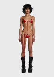 [HuDieGongZhu] Fire Vinyl Bikini Set