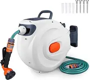 GDGKMFMKAZ 65 Ft Retractable Garden Hose Reel Automatic Hose Reel Slow Return System Telescopic Water Hose Reel 2 Modes for Car Washing Garden Hose