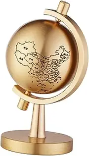 Small Brass Globe Decorative Desktop Globe with Base Compact Rotating Tabletop Decor for Home Office Bedroom Fine Workmanship and Stable Design