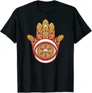 [X.Style] Hamsa Hand Integrated with Yinyang Yin Yang Hams Fatima Hand ds332 T-Shirt (XL) Black