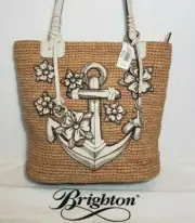 BRIGHTON RARE DOCKSIDE NAUTICAL 3D ANCHOR LEATHER APPLIQUE STRAW TOTE NWT $360