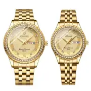 Men Gold Quartz Watch: Business Analog Full Diamond Day Date 3ATM Waterproof ...
