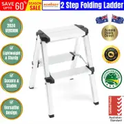 2 Step Folding Ladder Small Aluminium Frame Light Weight Anti Slip Safety 150KG