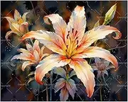 TAOPAOLAB Shiny Flower Paint by Numbers Kit for Adults - DIY Orange and White Lilies on Dark Background Painting on Canvas 16x20 Inches, Acrylic Paint Set, Suitable for Beginners, Art for Decoration