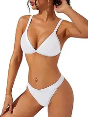 [swimall] Women Two Piece Swimsuit Tie Side Bottom Triangle Bikini Back Cross Swimwear