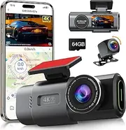 oolong Dash Cam, Front and Rear Car Camera 4K+1080P Dual Dashcam with 1.5" Display-G-Sensor, 64GB SD Card Included, HD Night Vision 24H Parking Mode, 170°Wide Angle, App Control, GPS Tracker