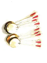 Set of 12 Embellished Spoons for Turkish Coffee or Espresso Gold with Red Design