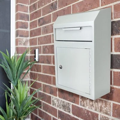 Security Metal Drop Box Locking Depository Mail Slot Key Safe Wall Money Cash Re