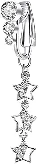 [Niaspi] Star Dangle Fake Belly Button Ring for Women Non Piercing CZ Star Clip On Belly Navel Rings Dainty Fake Belly Piercing Jewelry