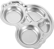 CHILDWEET Child Safe Stainless Steel Divided Plates 4 Sections Cartoon Design Meal Serving Tray Camping Plates