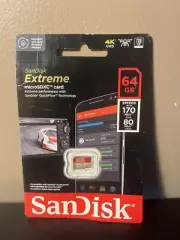 SanDisk 64GB Extreme SDXC 170MB/S U3 V30 4K SD Class 10 Memory Card SDSDXV2-064G