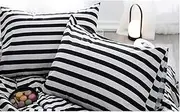 CLOTHKNOW Striped Pillowcases Cotton Standard Black and White Pillow Cases Ticking Set of 2 Bed Pillow Cases Envelope Closure Black Pillow Shams for Boys Girls