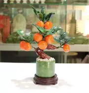 11.8" Jade Stone Tangerine Bonsai Tree Fruit Plant Chinese Feng Shui Decor