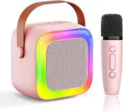 Karaoke Machine Wireless Speaker – mini Karaoke for Kids 3-5, Girls & Boys with Built-in Microphone for Singing, Kids Karaoke Machine,Small Microphone & Speaker, Ideal Gift (Pink)