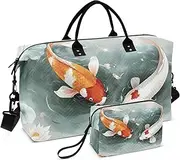 [ZRYSMY] Duffel Bag for Traveling, Fish Water Flower Travel Bag Gym Bag, with Multiple Interior Pockets Shoulder Weekender Bag for Women Men with Toiletry Bag 20.5L x 1.9W x 13.8H, Multi-Colored, one