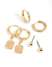 Gold Plated Brass Celestial Earring Stack 6-Pack