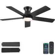 46" Low Profile Ceiling Fans with Lights and Remote,Black Outdoor Ceiling Fan...