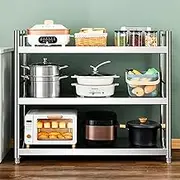 Kitchen Shelf, 3-Shelf Adjustable, Heavy Duty Storage Shelving with Side Hooks, Kitchen Organizer Rack