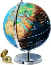 Interactive World Globe for Adults - Large 13 Inch Globe with Stand - Earth Glob
