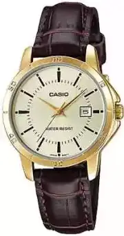 Casio LTP-V004GL-9A Women's Gold Tone Gold Dial Date Leather Band Dress Watch