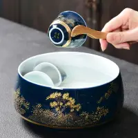 在飛比找樂天市場購物網優惠-陶福氣 霽藍釉陶瓷茶具大茶洗 家用青花瓷茶洗碗茶杯收納盆大