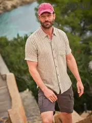 FatFace Khaki Green Short Sleeve Bray Stripe Shirt (AJ5130) | $102