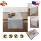 Luxurious Extra Long 132 Inch Soft Grey Linen Table Runner with Hemstitch Detail