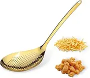 14.6 In Gold Simmer Slotted Spoon Stainless Steel, Spider Strainer Spoon with Handle, Metal Deep Fryer Scoop Colander, Kitchen Pasta Strainer Ladle for Cooking Draining Frying (14.6 * 4.7in)
