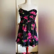 Betsey Johnson Marissa Mini Dress-Chiffon black with pink roses