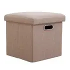 Folding Storage Ottoman 11.81x11.81x11.81inch Square Footrest Footstool (Beige)