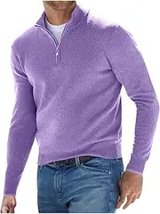 [Generic] Mens Sweater Tops Zipper up Stand Collar Slim Fit Long Sleeves Warm Turtleneck Knitwear Pullover Undershirt Tops